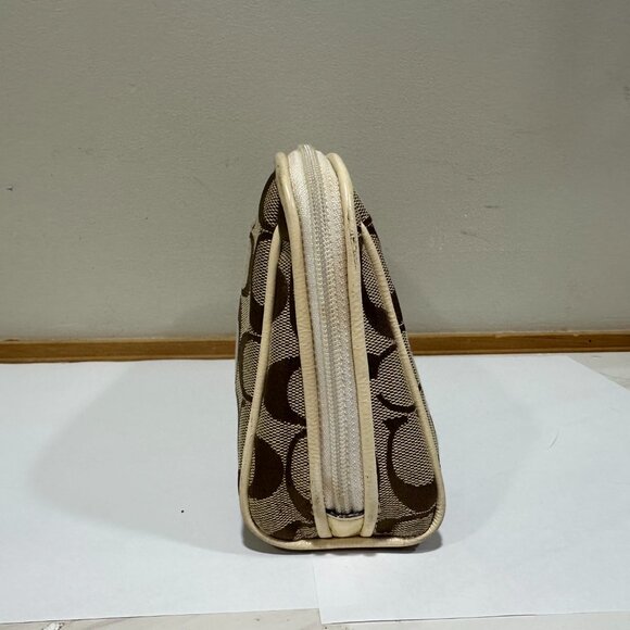 Coach Signature Canvas Cosmetic Pouch in brown and cream - Picture 11 of 12